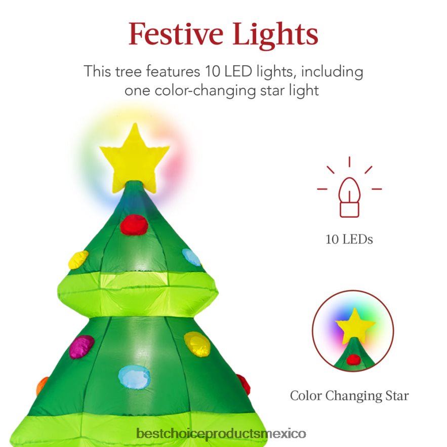 estacional Árbol de Navidad inflable decoración inflable para exteriores con 10 luces LED Best Choice Products verde X080FZ143