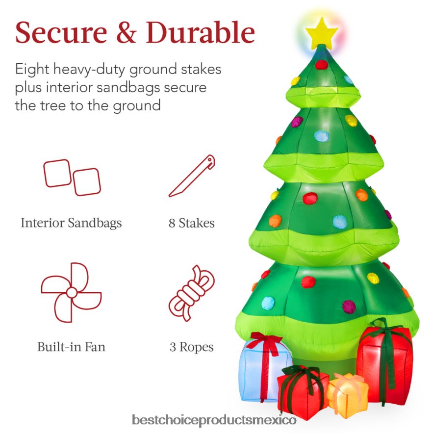 estacional Árbol de Navidad inflable decoración inflable para exteriores con 10 luces LED Best Choice Products verde X080FZ143