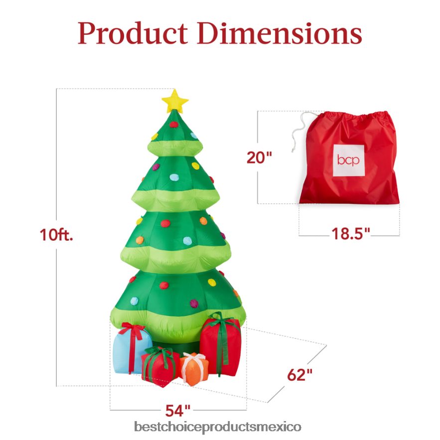 estacional Árbol de Navidad inflable decoración inflable para exteriores con 10 luces LED Best Choice Products verde X080FZ143