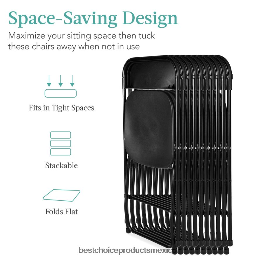 estacional Juego de 10 sillas plegables apilables de plástico con patas antideslizantes. Best Choice Products negro X080FZ250