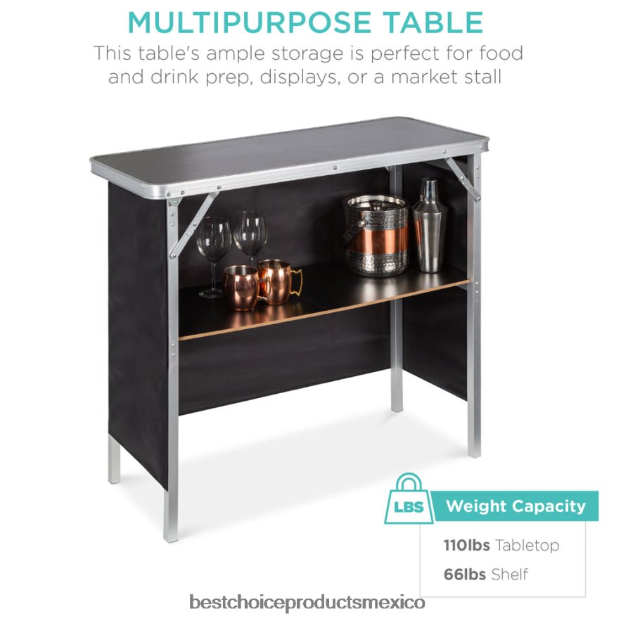 estacional mesa de bar emergente portátil con estuche de transporte y faldón extraíble Best Choice Products negro X080FZ230