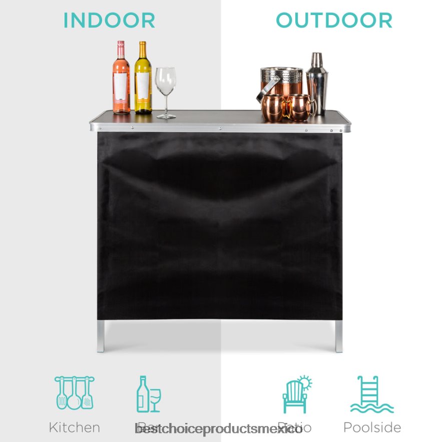 estacional mesa de bar emergente portátil con estuche de transporte y faldón extraíble Best Choice Products negro X080FZ230