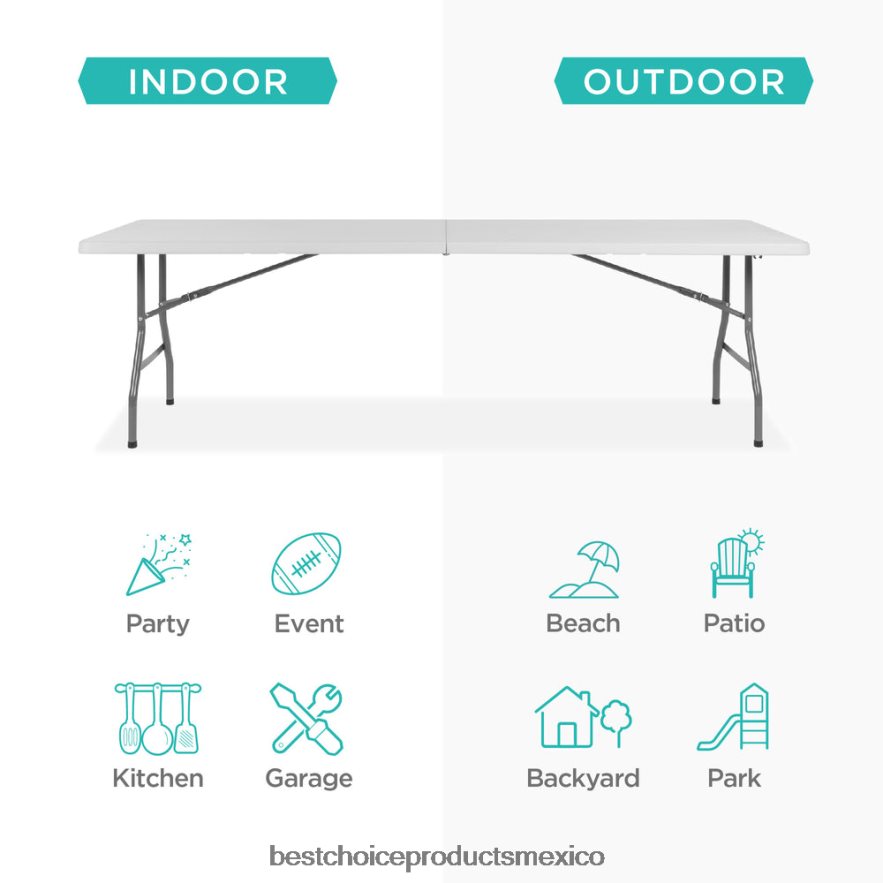 estacional mesa de comedor plegable portátil de plástico con asa y cerradura Best Choice Products blanco X080FZ262