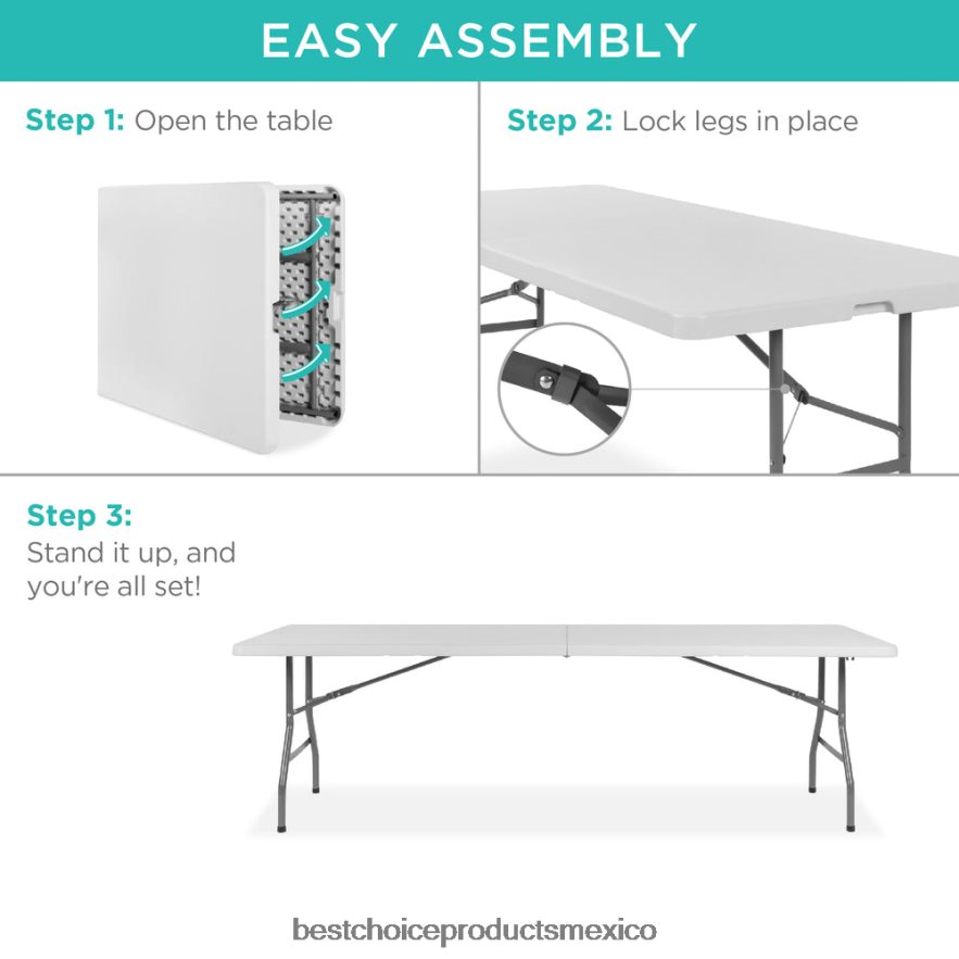 estacional mesa de comedor plegable portátil de plástico con asa y cerradura Best Choice Products blanco X080FZ262