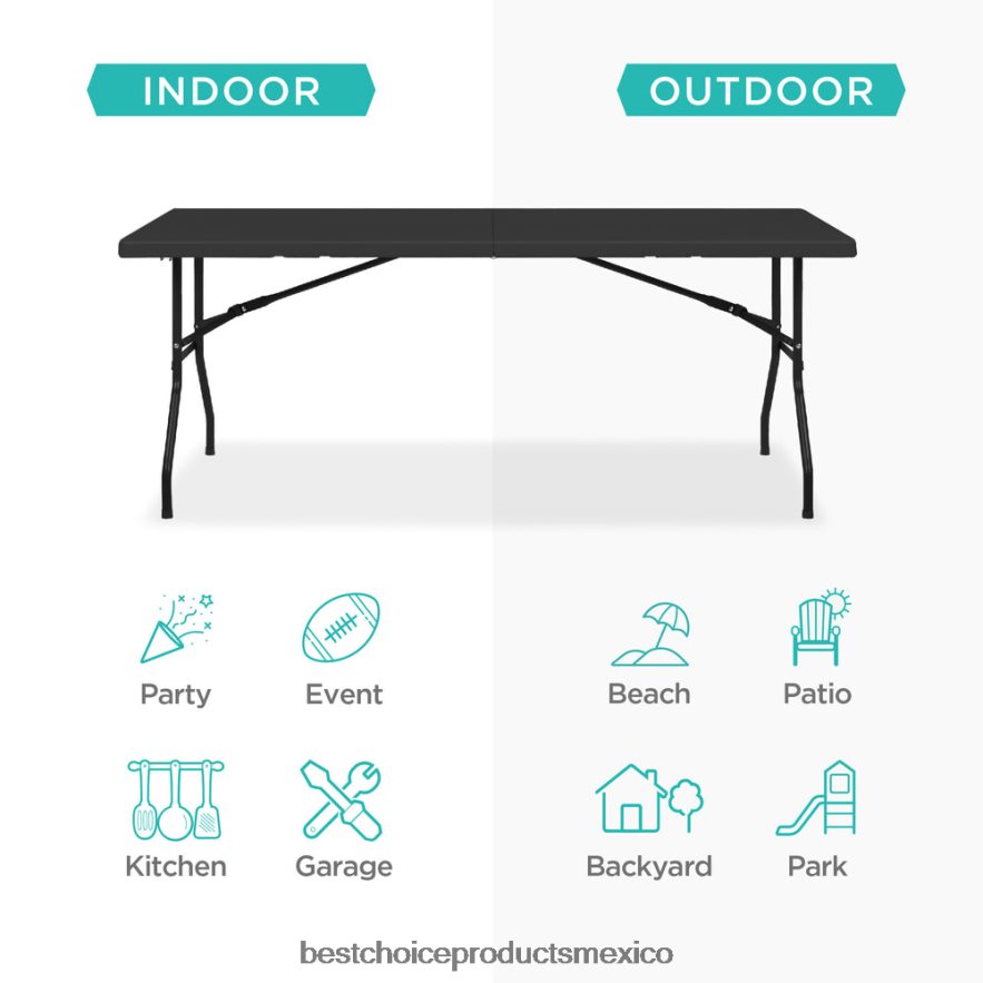estacional mesa de comedor plegable portátil de plástico con asa y cerradura Best Choice Products negro X080FZ229