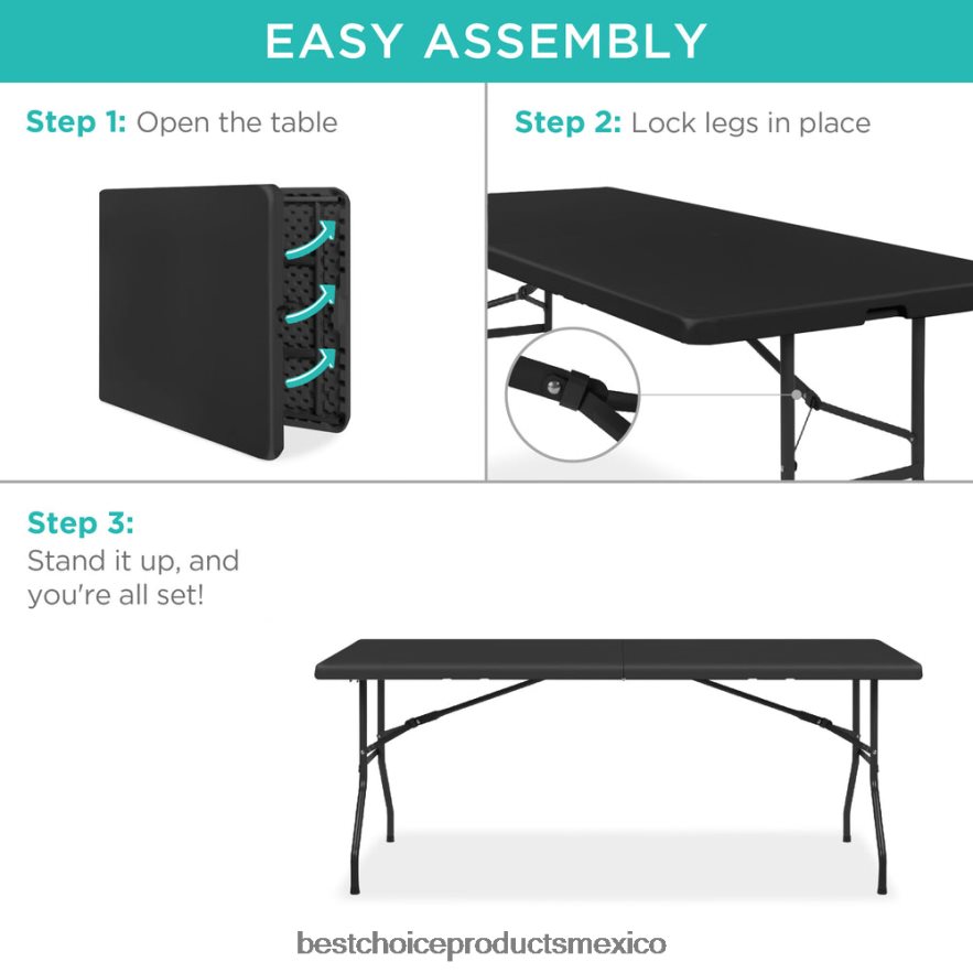estacional mesa de comedor plegable portátil de plástico con asa y cerradura Best Choice Products negro X080FZ229