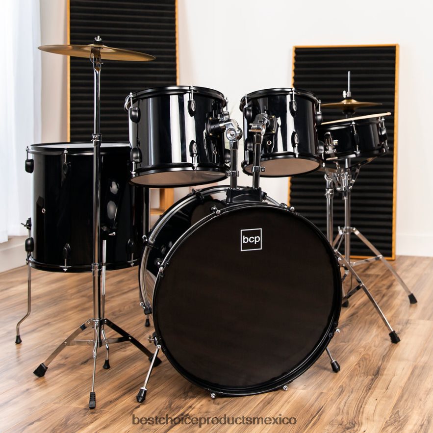 instrumentos musicales | Batería de tamaño completo de 5 piezas para adultos Best Choice Products negro X080FZ1149