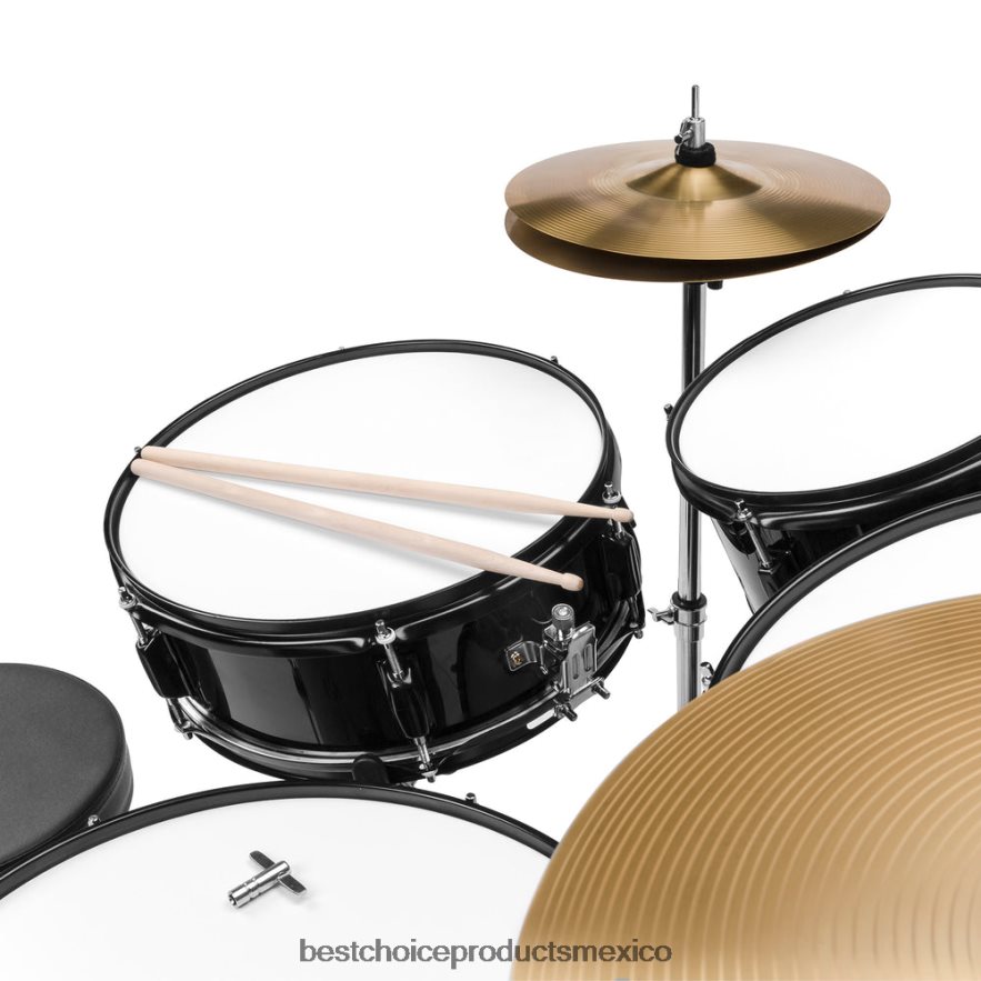 instrumentos musicales | Batería de tamaño completo de 5 piezas para adultos Best Choice Products negro X080FZ1149