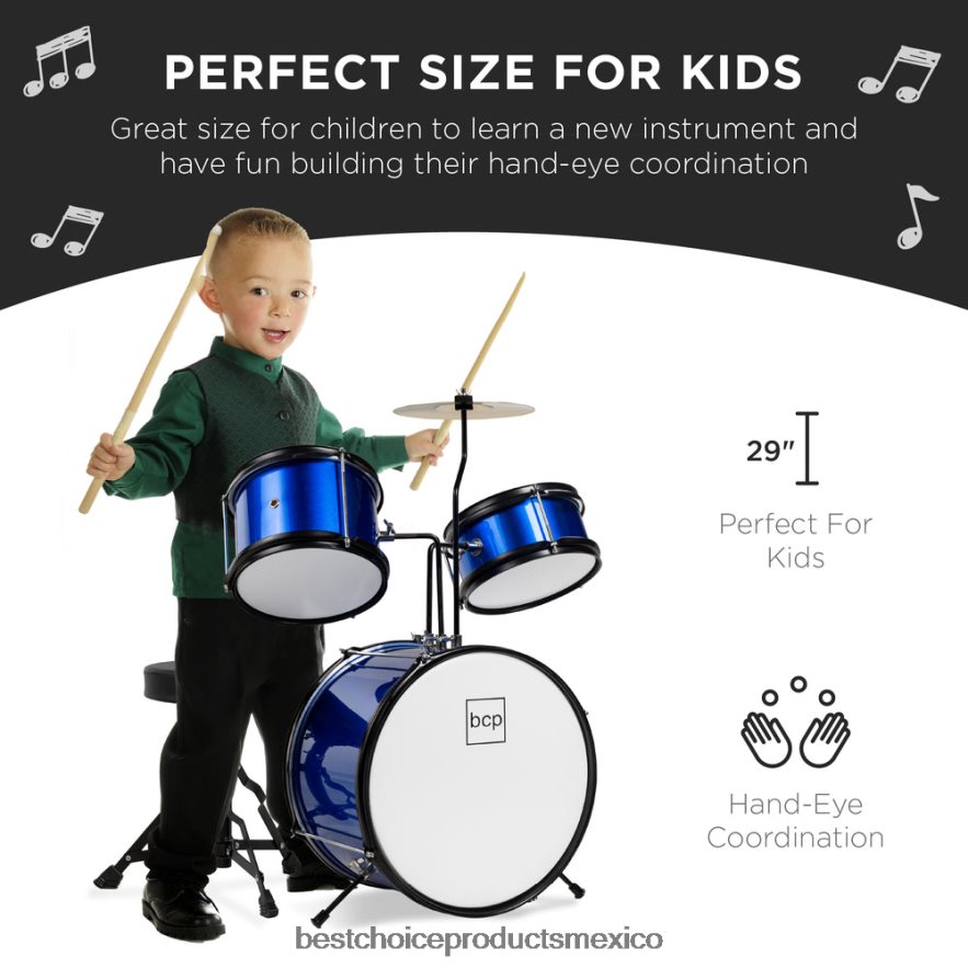 instrumentos musicales | Tambor de 3 piezas para principiantes para niños, juego de instrumentos musicales con baquetas, taburete y pedal Best Choice Products azul X080FZ513