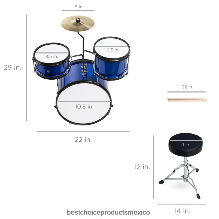 instrumentos musicales | Tambor de 3 piezas para principiantes para niños, juego de instrumentos musicales con baquetas, taburete y pedal Best Choice Products azul X080FZ513