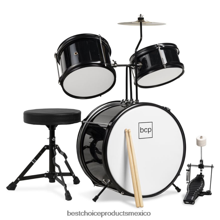 instrumentos musicales | Tambor de 3 piezas para principiantes para niños, juego de instrumentos musicales con baquetas, taburete y pedal Best Choice Products negro X080FZ514