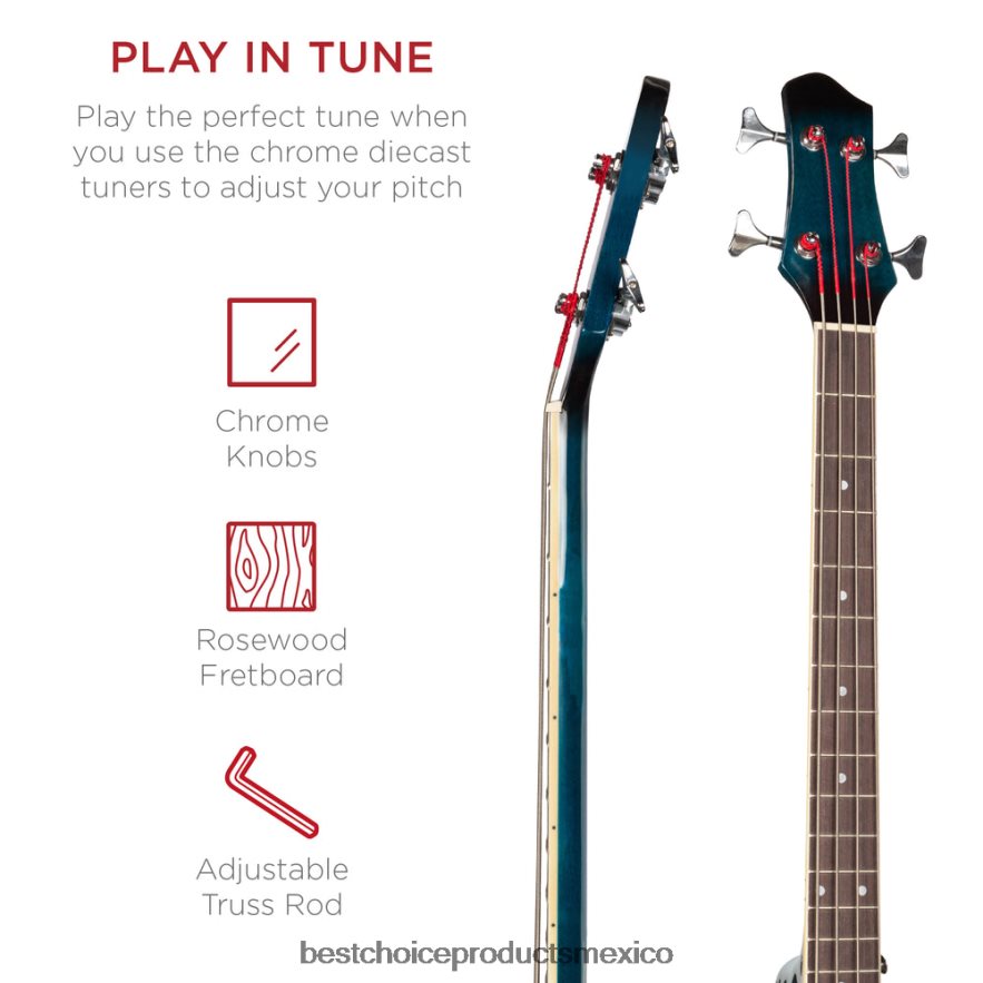 instrumentos musicales | Bajo eléctrico acústico con ecualizador y alma. Best Choice Products azul X080FZ1143