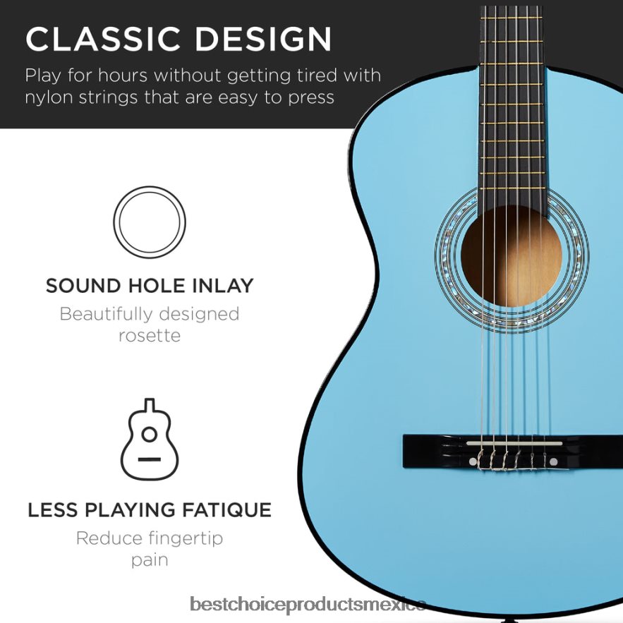 instrumentos musicales | Juego de guitarra acústica para principiantes con estuche, correa, afinador digital y cuerdas. Best Choice Products azul claro X080FZ1120