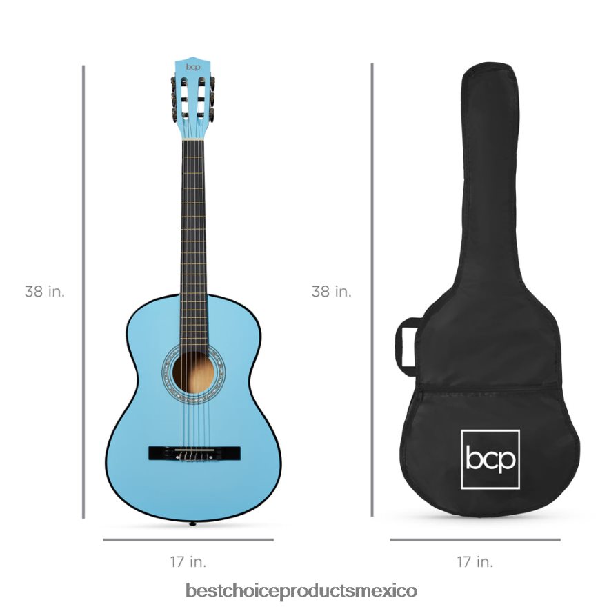 instrumentos musicales | Juego de guitarra acústica para principiantes con estuche, correa, afinador digital y cuerdas. Best Choice Products azul claro X080FZ1120