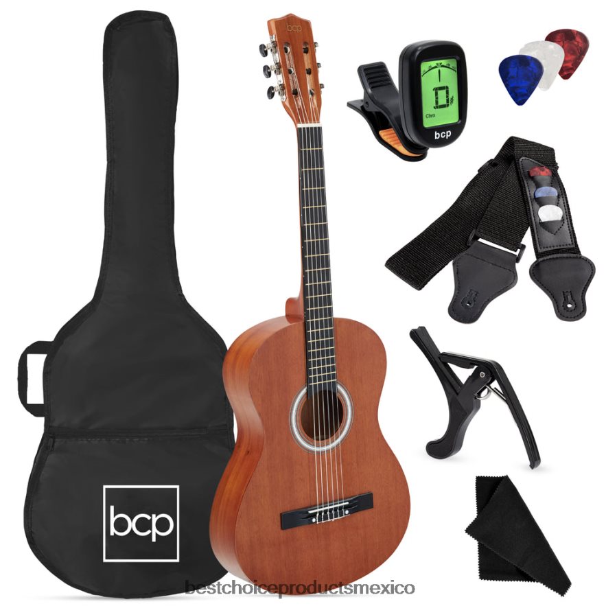 instrumentos musicales | Juego de guitarra acústica para principiantes con estuche, correa, afinador digital y cuerdas. Best Choice Products caoba natural X080FZ1121