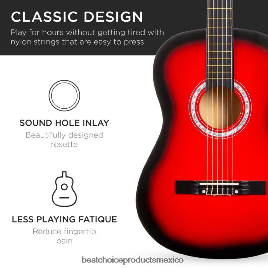instrumentos musicales | Juego de guitarra acústica para principiantes con estuche, correa, afinador digital y cuerdas. Best Choice Products estallido rojo X080FZ1114