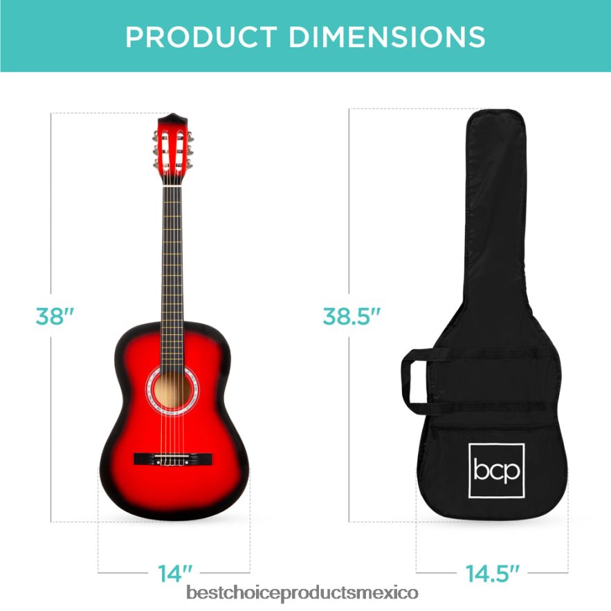 instrumentos musicales | Juego de guitarra acústica para principiantes con estuche, correa, afinador digital y cuerdas. Best Choice Products estallido rojo X080FZ1114
