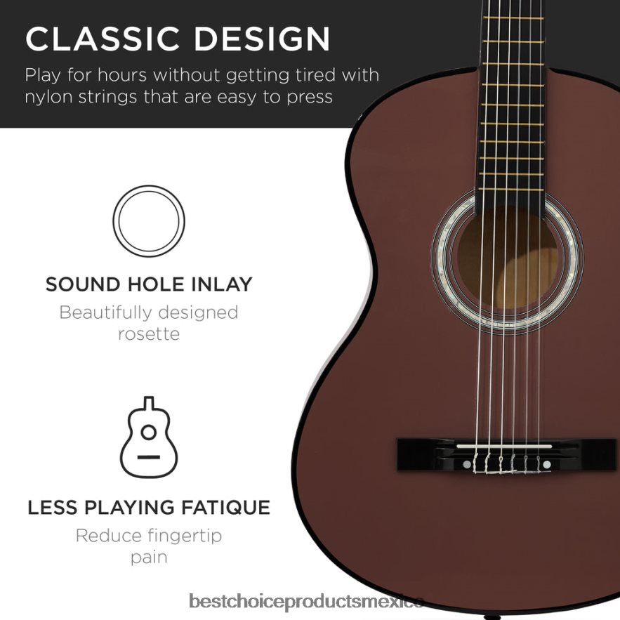instrumentos musicales | Juego de guitarra acústica para principiantes con estuche, correa, afinador digital y cuerdas. Best Choice Products marron oscuro X080FZ1119