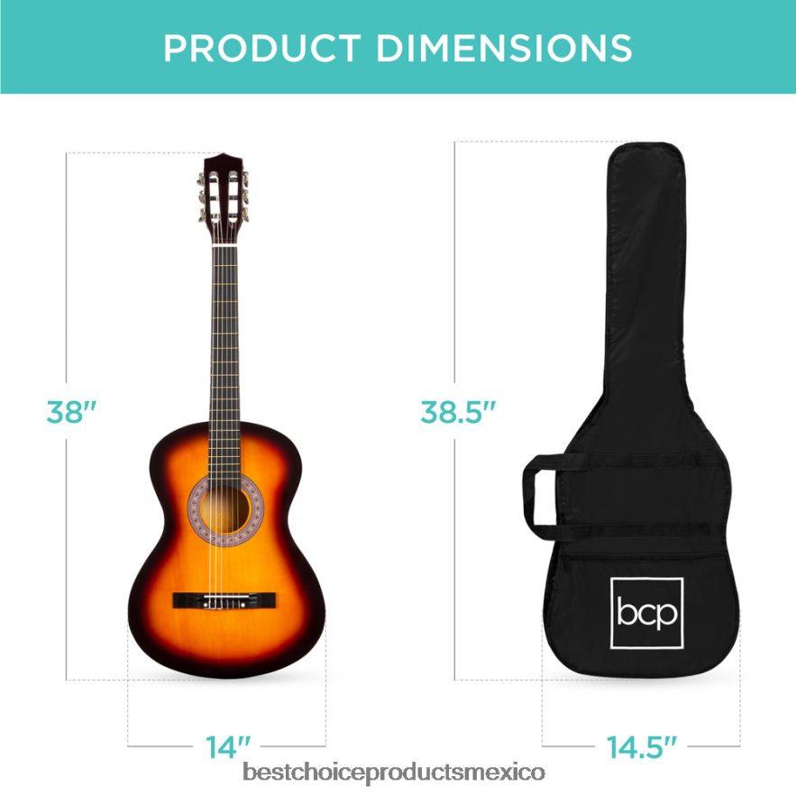 instrumentos musicales | Juego de guitarra acústica para principiantes con estuche, correa, afinador digital y cuerdas. Best Choice Products resplandor solar X080FZ1113