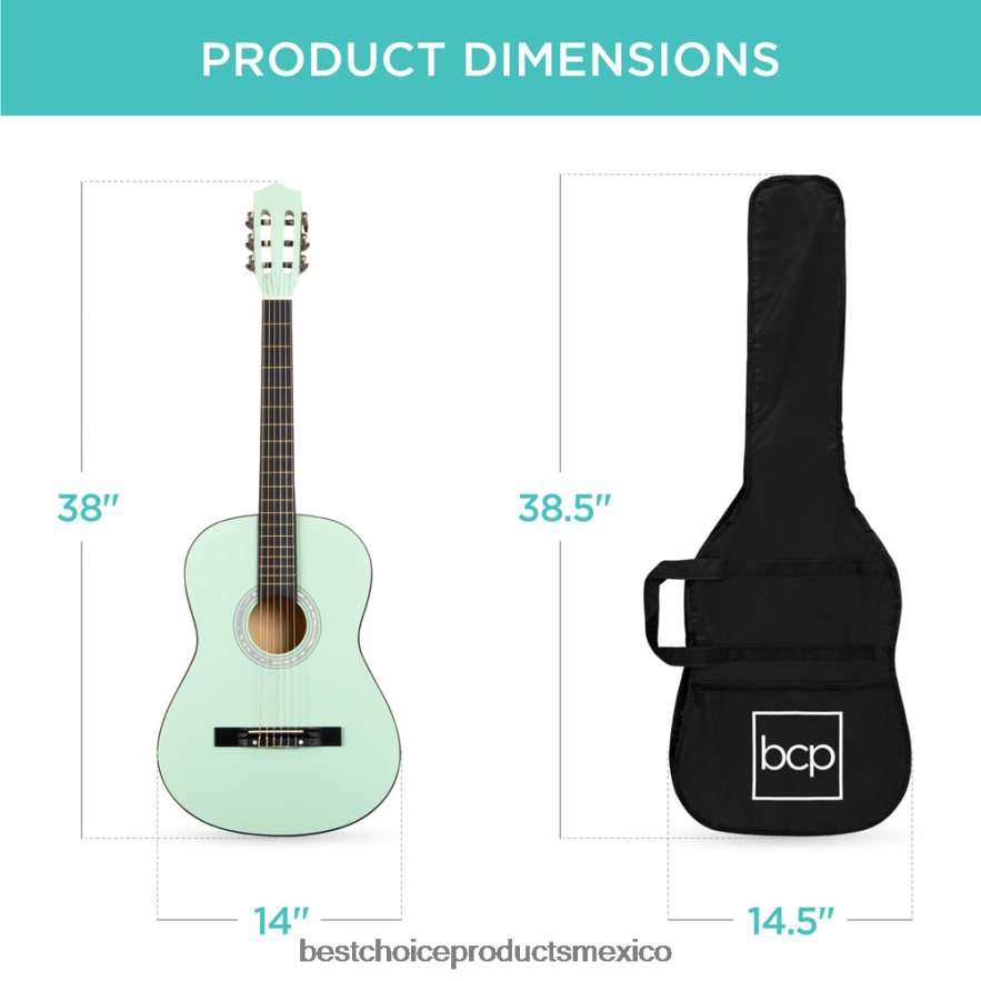 instrumentos musicales | Juego de guitarra acústica para principiantes con estuche, correa, afinador digital y cuerdas. Best Choice Products verde social X080FZ1115