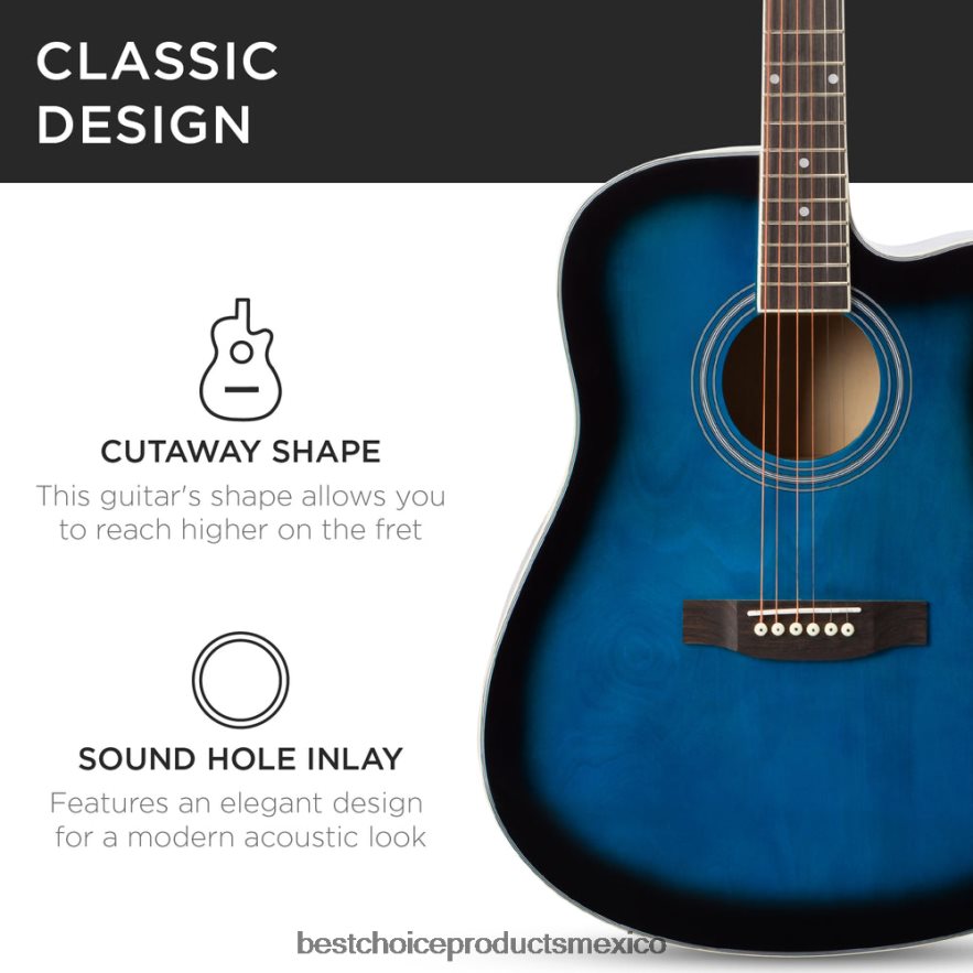 instrumentos musicales | Juego de guitarra acústica para principiantes de tamaño completo con estuche, correa y cejilla. Best Choice Products azul X080FZ1068