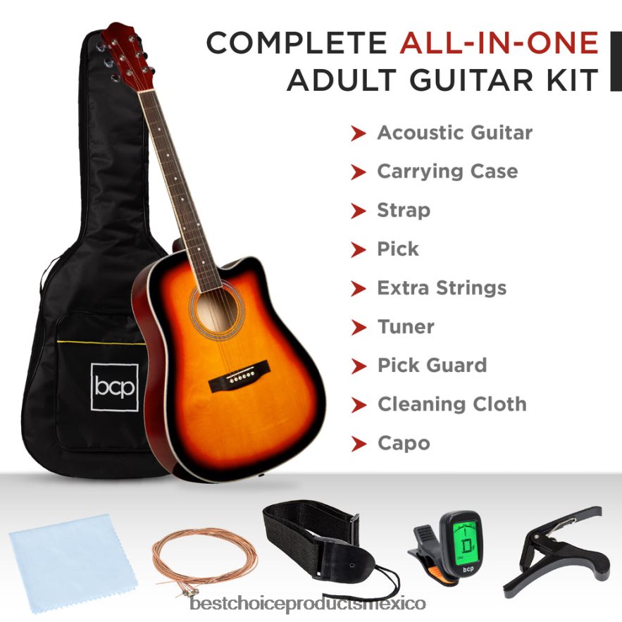 instrumentos musicales | Juego de guitarra acústica para principiantes de tamaño completo con estuche, correa y cejilla. Best Choice Products resplandor solar X080FZ1067