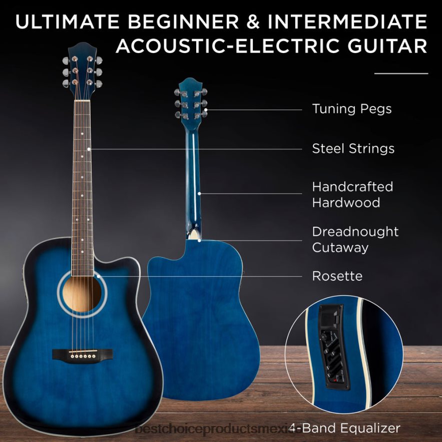 instrumentos musicales | Juego de guitarra eléctrica acústica cutaway para principiantes de 41 pulgadas con estuche y correa Best Choice Products azul X080FZ1142