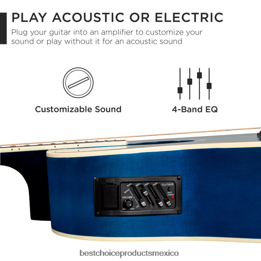 instrumentos musicales | Juego de guitarra eléctrica acústica cutaway para principiantes de 41 pulgadas con estuche y correa Best Choice Products azul X080FZ1142