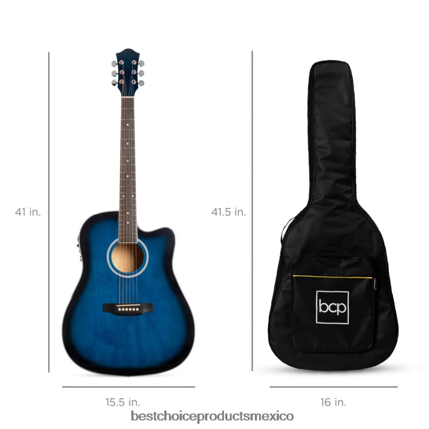 instrumentos musicales | Juego de guitarra eléctrica acústica cutaway para principiantes de 41 pulgadas con estuche y correa Best Choice Products azul X080FZ1142