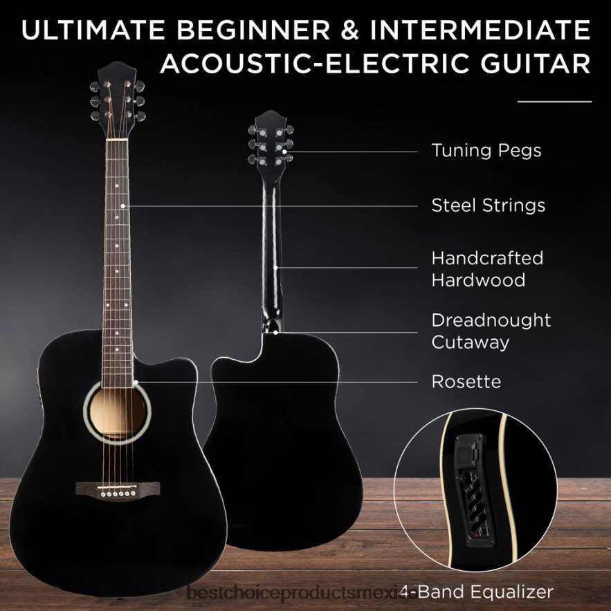 instrumentos musicales | Juego de guitarra eléctrica acústica cutaway para principiantes de 41 pulgadas con estuche y correa Best Choice Products negro X080FZ1141