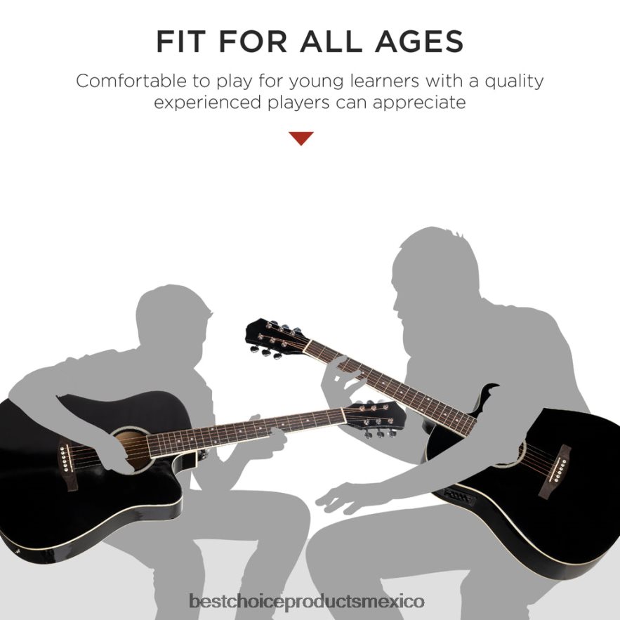 instrumentos musicales | Juego de guitarra eléctrica acústica cutaway para principiantes de 41 pulgadas con estuche y correa Best Choice Products negro X080FZ1141