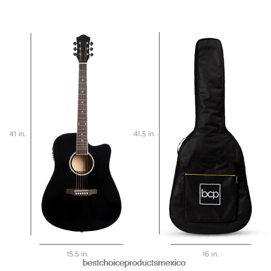 instrumentos musicales | Juego de guitarra eléctrica acústica cutaway para principiantes de 41 pulgadas con estuche y correa Best Choice Products negro X080FZ1141