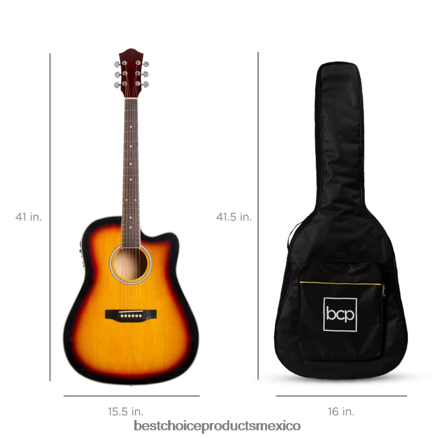 instrumentos musicales | Juego de guitarra eléctrica acústica cutaway para principiantes de 41 pulgadas con estuche y correa Best Choice Products resplandor solar X080FZ1140