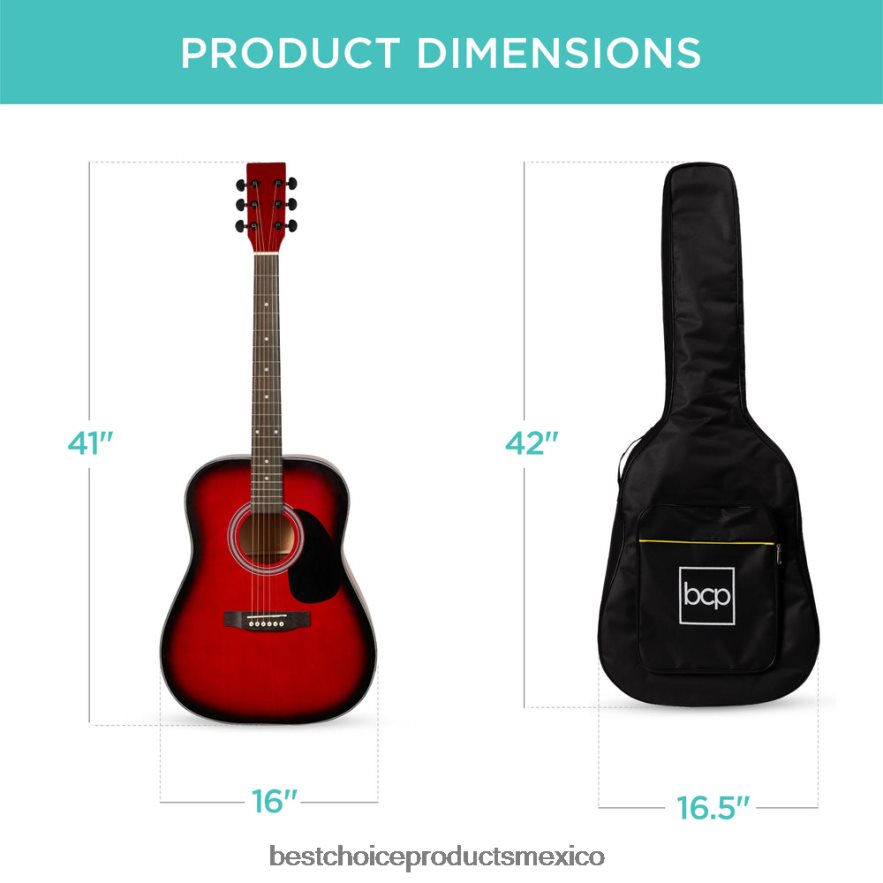 instrumentos musicales | Kit básico de guitarra acústica de 41 pulgadas con afinador digital, estuche acolchado, púas y correa Best Choice Products estallido rojo X080FZ1076