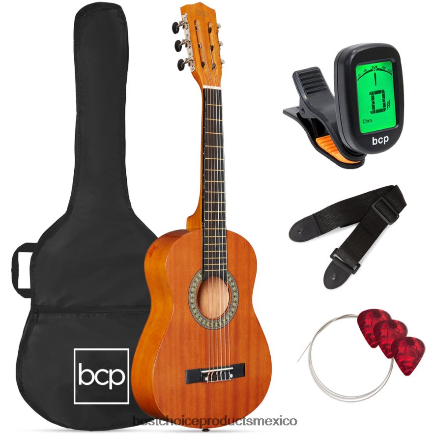 instrumentos musicales | Kit básico para principiantes de guitarra acústica para niños con estuche de transporte. Best Choice Products caoba natural X080FZ1045