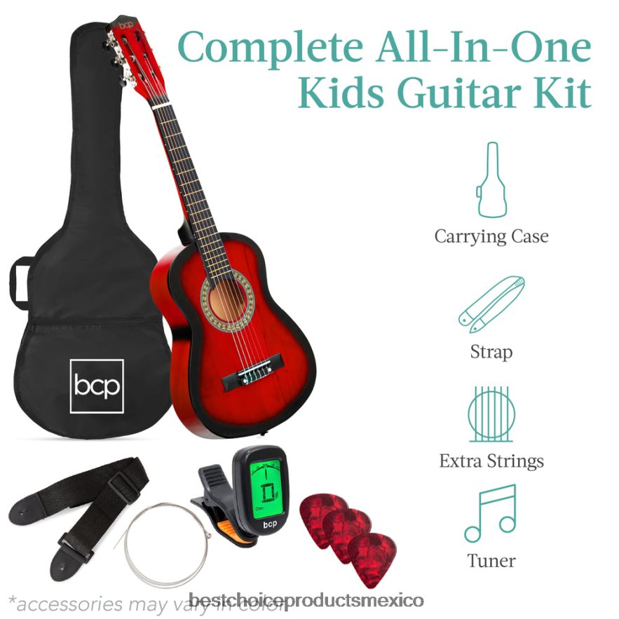 instrumentos musicales | Kit básico para principiantes de guitarra acústica para niños con estuche de transporte. Best Choice Products estallido rojo X080FZ1041