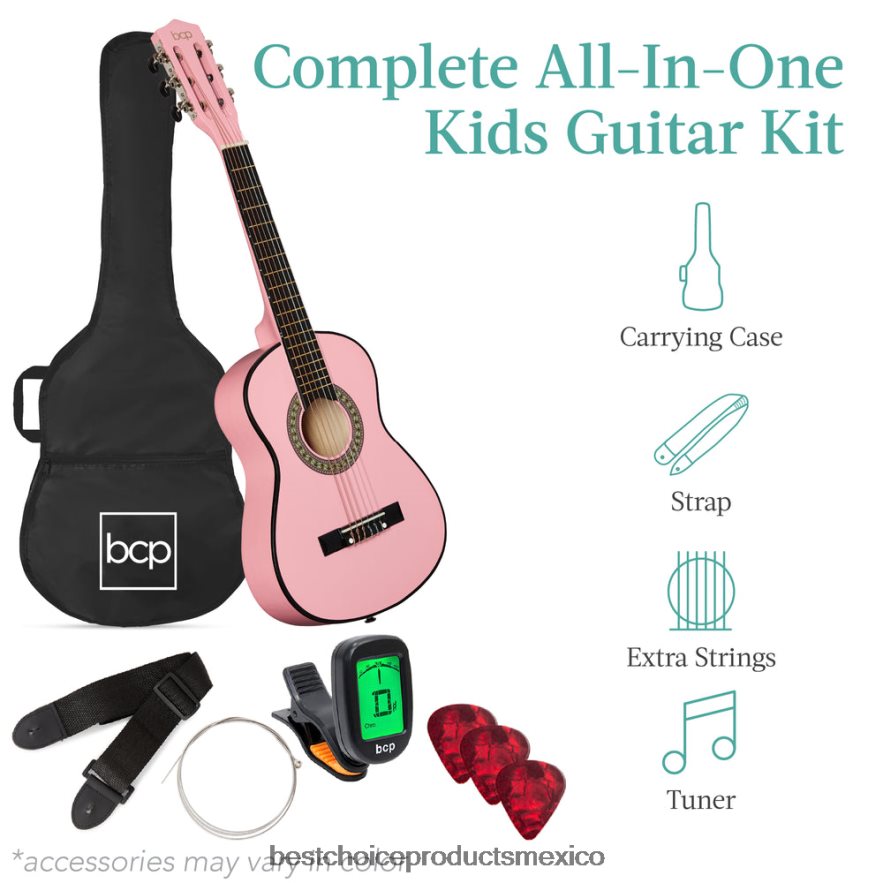 instrumentos musicales | Kit básico para principiantes de guitarra acústica para niños con estuche de transporte. Best Choice Products rosa X080FZ1039