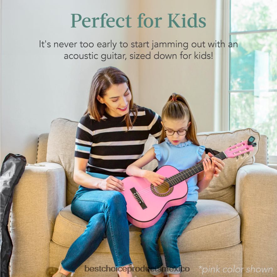 instrumentos musicales | Kit básico para principiantes de guitarra acústica para niños con estuche de transporte. Best Choice Products verde social X080FZ1040