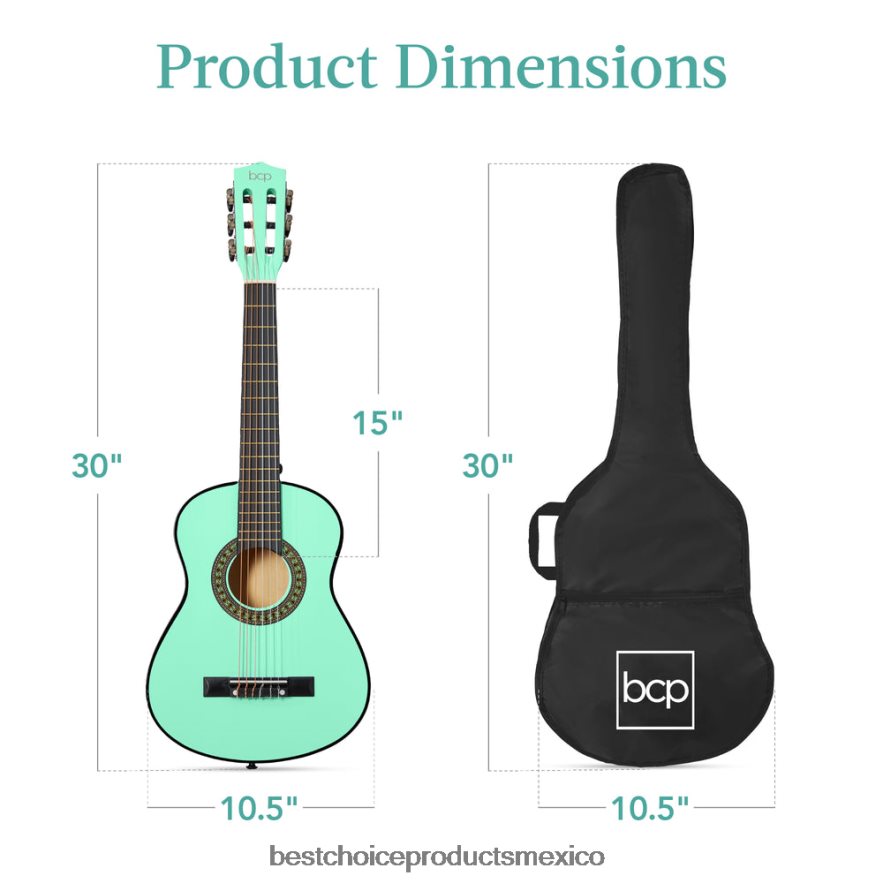 instrumentos musicales | Kit básico para principiantes de guitarra acústica para niños con estuche de transporte. Best Choice Products verde social X080FZ1040