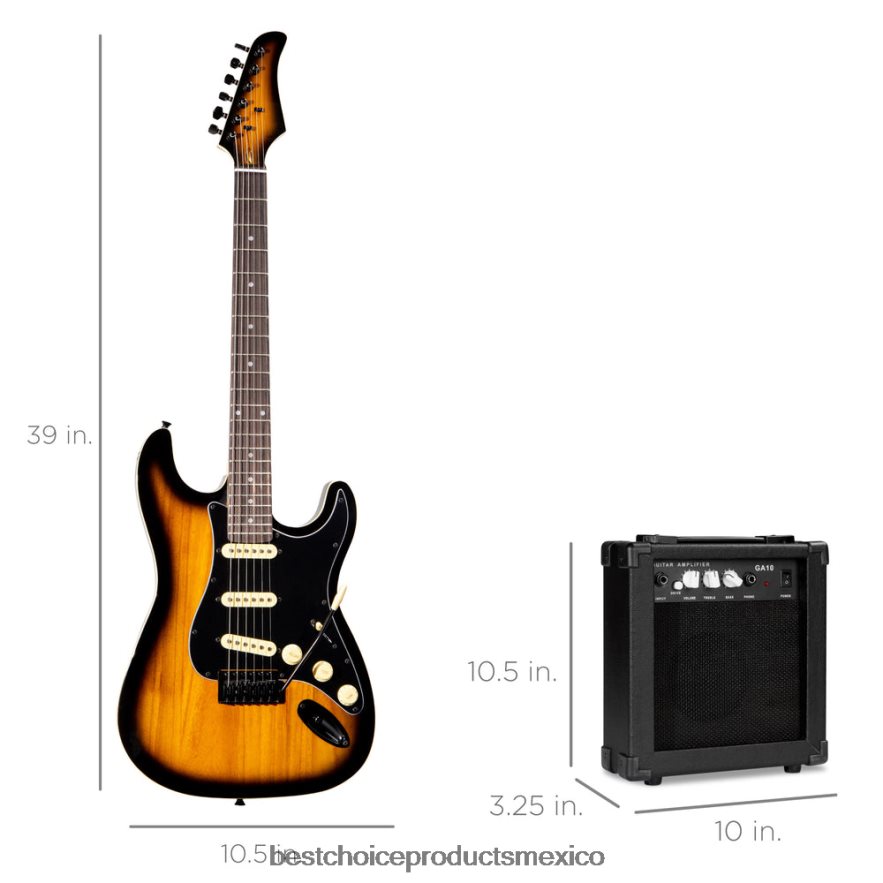 instrumentos musicales | Kit de guitarra eléctrica para principiantes con estuche, amplificador de 10 vatios y barra de trémolo. Best Choice Products resplandor solar X080FZ1103