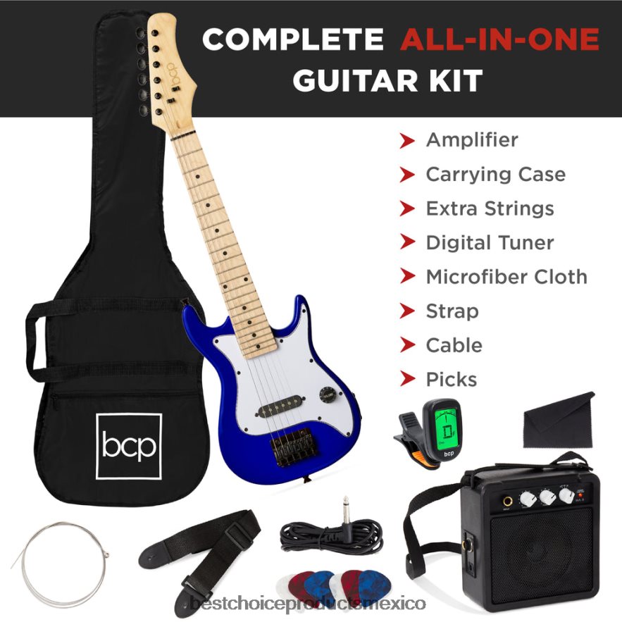 instrumentos musicales | Kit de iniciación para principiantes de guitarra eléctrica para niños con amplificador de 5w Best Choice Products azúl metálico X080FZ1089