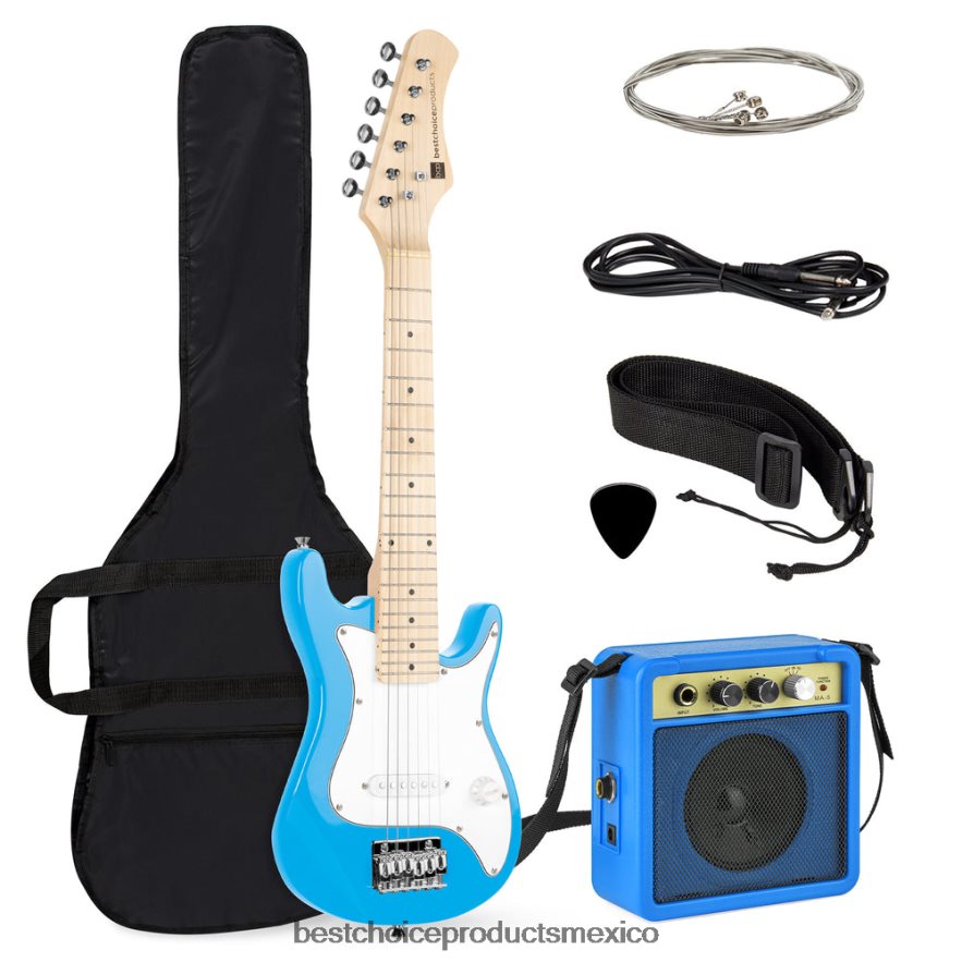 instrumentos musicales | Kit de iniciación para principiantes de guitarra eléctrica para niños con amplificador de 5w Best Choice Products azul claro X080FZ1082