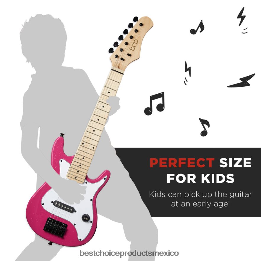 instrumentos musicales | Kit de iniciación para principiantes de guitarra eléctrica para niños con amplificador de 5w Best Choice Products brillo rosa X080FZ1087