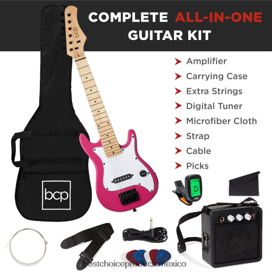 instrumentos musicales | Kit de iniciación para principiantes de guitarra eléctrica para niños con amplificador de 5w Best Choice Products brillo rosa X080FZ1087