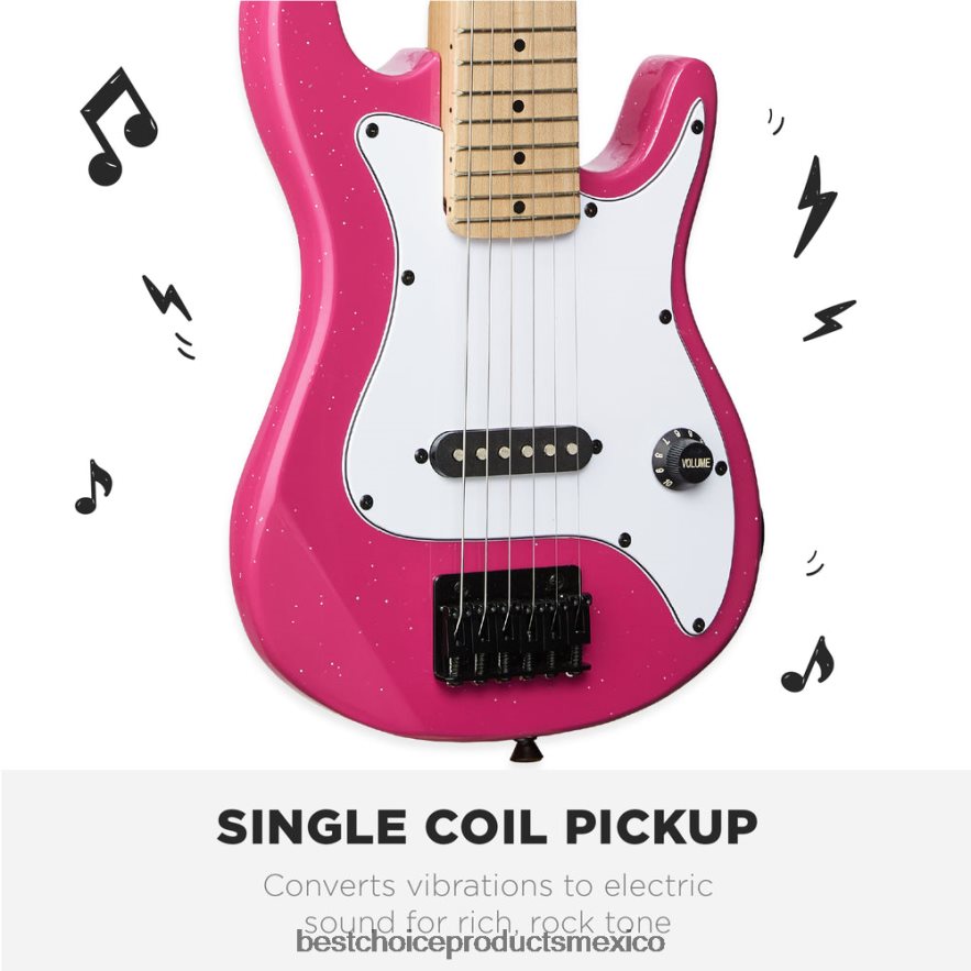 instrumentos musicales | Kit de iniciación para principiantes de guitarra eléctrica para niños con amplificador de 5w Best Choice Products brillo rosa X080FZ1087