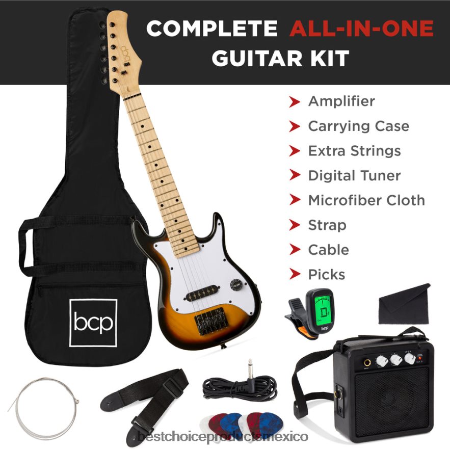 instrumentos musicales | Kit de iniciación para principiantes de guitarra eléctrica para niños con amplificador de 5w Best Choice Products resplandor solar X080FZ1085