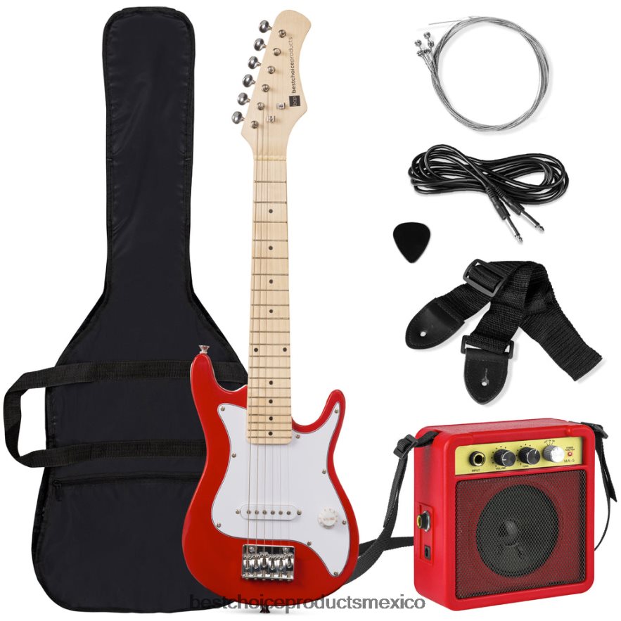 instrumentos musicales | Kit de iniciación para principiantes de guitarra eléctrica para niños con amplificador de 5w Best Choice Products rojo X080FZ1083