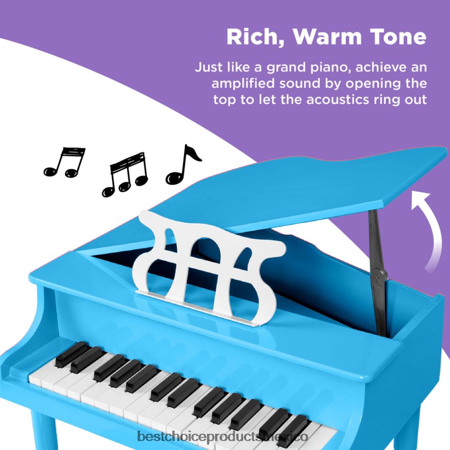 instrumentos musicales | Mini piano de cola de madera para niños con tapa, banco, atril, cancionero y pegatinas Best Choice Products azul claro X080FZ1126
