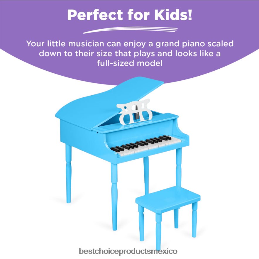 instrumentos musicales | Mini piano de cola de madera para niños con tapa, banco, atril, cancionero y pegatinas Best Choice Products azul claro X080FZ1126