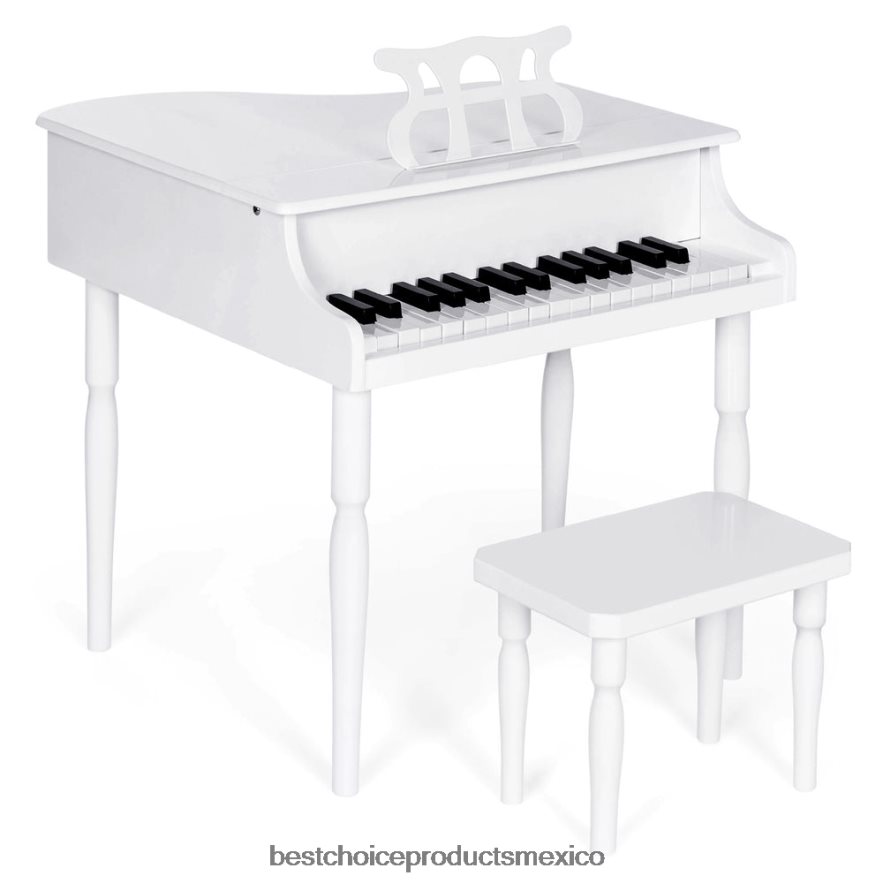 instrumentos musicales | Mini piano de cola de madera para niños con tapa, banco, atril, cancionero y pegatinas Best Choice Products blanco X080FZ1124